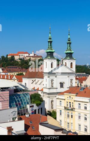 Brno (Brünn), vue de la tour de la vieille mairie au château de Spilberk, église St Michael, vieille ville de Jihomoravsky, Moravie du Sud, Südmähren, Tchèque Banque D'Images