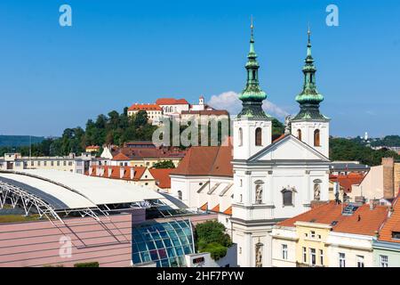 Brno (Brünn), vue de la tour de la vieille mairie au château de Spilberk, église St Michael, vieille ville de Jihomoravsky, Moravie du Sud, Südmähren, Tchèque Banque D'Images