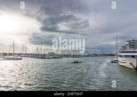 Helsingborg, marina, bateau à rames à Skane län, Scania, Schonen, Suède Banque D'Images