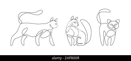 Ensemble de chats dans un style moderne à une ligne.Dessin de ligne continue, contour pour la boutique d'animaux.Illustration vectorielle Illustration de Vecteur