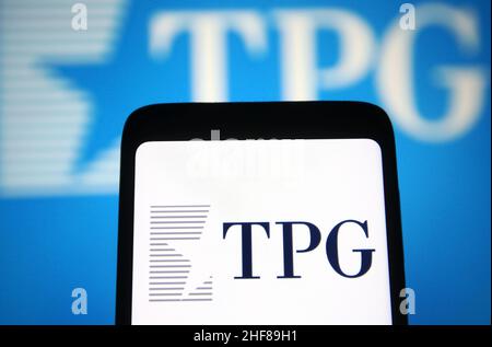 Ukraine.14th janvier 2022.Dans cette illustration, un logo de TPG Inc. (TPG Capital) apparaît sur l'écran d'un téléphone intelligent.(Credit image: © Pavlo Gonchar/SOPA Images via ZUMA Press Wire) Banque D'Images