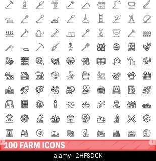 ensemble de 100 icônes d'exploitation. Illustration de 100 icônes de ferme ensemble de vecteurs isolé sur fond blanc Illustration de Vecteur