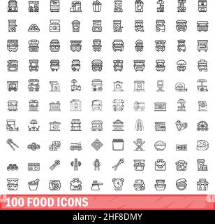 ensemble de 100 icônes alimentaires. Illustration de 100 icônes alimentaires ensemble de vecteurs isolé sur fond blanc Illustration de Vecteur