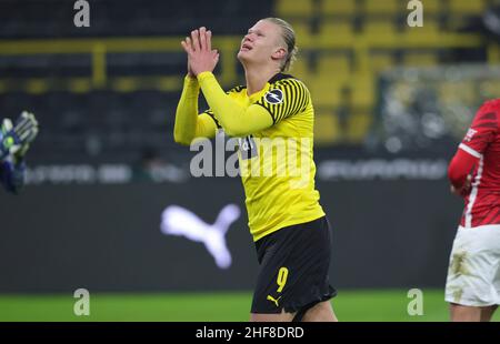 Dortmund, Allemagne.14th janv. 2022. Firo : 01/14/2022, Fuvuball, 1.Bundesliga, saison 2021/2022, BVB,Borussia Dortmund - SC Freiburg Gesture, Erling Haaland, BVB/dpa/Alamy Live News Banque D'Images