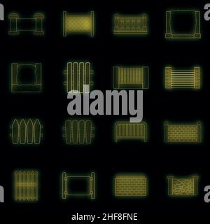 Jeu d'icônes de modules de clôtures.Illustration de 16 modules d'escrime icônes vectorielles couleur néon sur noir Illustration de Vecteur
