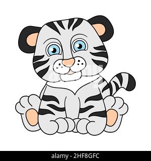 Mignon dessin animé tigre blanc, le symbole de l'année 2022.Illustration vectorielle Illustration de Vecteur