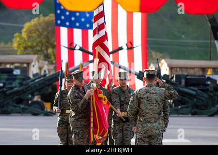 Camp Pendleton, Californie, États-Unis.12th janvier 2022.Les Marines participent à une cérémonie des couleurs de la bataille au camp de base du corps des Marines, Pendleton, en Californie, le 12 janvier 2022.Crédit : U.S. Marines/ZUMA Press Wire Service/ZUMAPRESS.com/Alamy Live News Banque D'Images