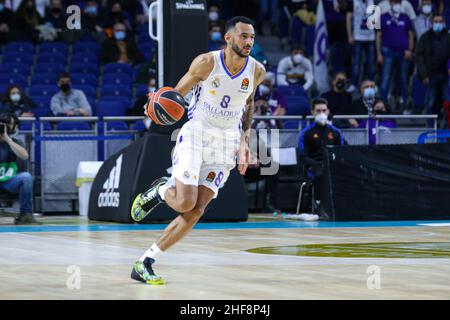 Centre Wizink.14th janvier 2021.Madrid, Espagne; Turkish Airlines EuroLeague Basketball, Real Madrid contre Bitci Baskonia; Adam Hansa (Real Madrid) apporte le floward de boule crédit: Action plus Sports/Alay Live News Banque D'Images