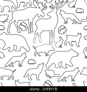 Motif vectoriel sans couture avec contour des animaux de la forêt, page de coloriage pour les enfants et les adultes Illustration de Vecteur