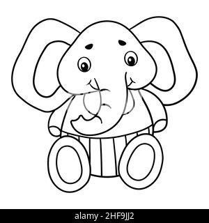 Page de coloriage vectorielle avec un joli éléphant dans un t-shirt et un pantalon Illustration de Vecteur