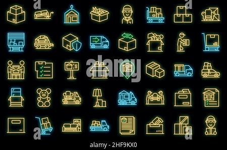 Les icônes de services de maison mobile définissent le vecteur de contour. Boîte de rangement. Déplacement de la cargaison Illustration de Vecteur