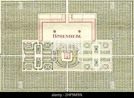 Schloss Hohenheim Topographischer Plan 1772 détail. Banque D'Images
