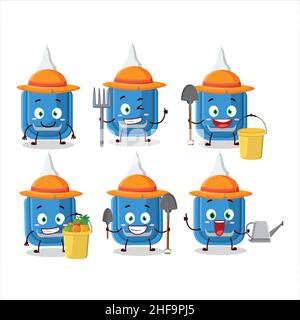 Stylo correcteur bleu fermier mignon personnage mascotte avec fourchette.Illustration vectorielle Illustration de Vecteur