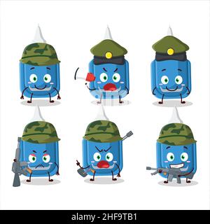 Une charmante photo de dessin animé de stylo de correction bleu soldat apporte une machine à canon.Illustration vectorielle Illustration de Vecteur