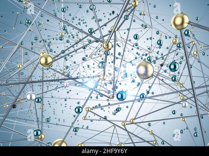 Lignes de connexion avec nœuds ou structure de connexion 3D rendu Banque D'Images