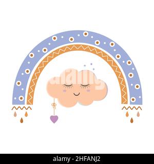 La composition est un arc-en-ciel abstrait avec un motif et un nuage en style boho. Illustration de Vecteur