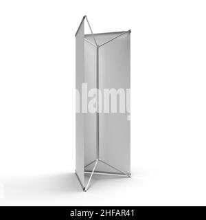 Unité d'affichage intérieur TriBanner PVC Banner avec un panneau retiré pour présenter le mécanisme en aluminium.3D rendre l'illustration isolée sur un backgro blanc Banque D'Images