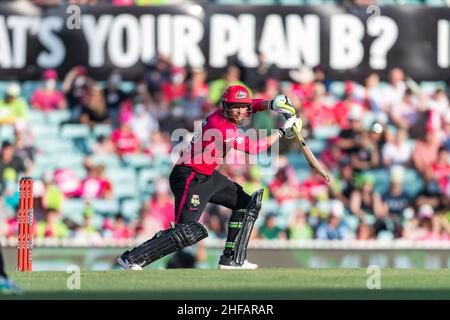 Sydney, Australie.15th janvier 2022.Josh Philippe de Sixers chauves-souris pendant le match entre Sydney Sixers et Sydney Thunder au Sydney Cricket Ground, le 15 janvier 2022, à Sydney, en Australie.(Usage éditorial seulement) Credit: Izhar Ahmed Khan/Alamy Live News/Alamy Live News Banque D'Images