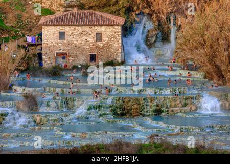 Cascate del Mulino, Saturnia, Grosseto, Toscane, Italie Banque D'Images