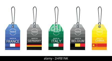 Jeu de libellés de pays différents.En badges avec drapeaux.Vecteur Illustration de Vecteur
