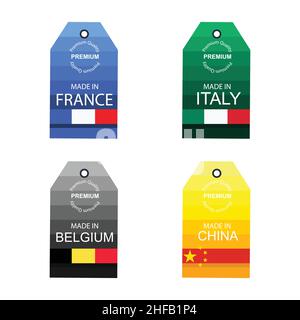 Jeu de libellés de pays différents.En badges avec drapeaux.Vecteur Illustration de Vecteur