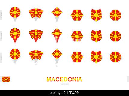 Collection du drapeau de Macédoine dans différentes formes et avec trois effets différents.Ensemble d'indicateurs vectoriels. Illustration de Vecteur