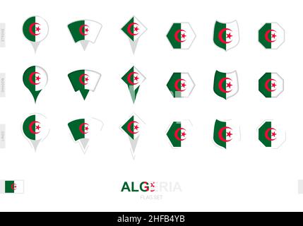 Collection du drapeau algérien sous différentes formes et avec trois effets différents.Ensemble d'indicateurs vectoriels. Illustration de Vecteur