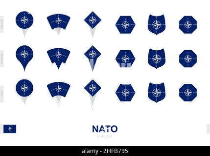 Collection du drapeau de l'OTAN sous différentes formes et avec trois effets différents.Ensemble d'indicateurs vectoriels. Illustration de Vecteur