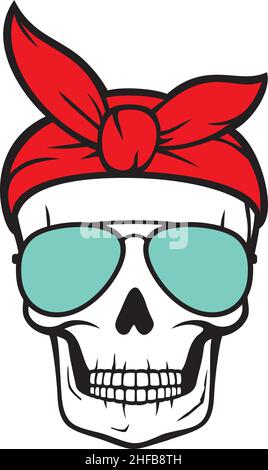 Crâne avec lunettes de soleil aviateur de couleur Illustration de Vecteur