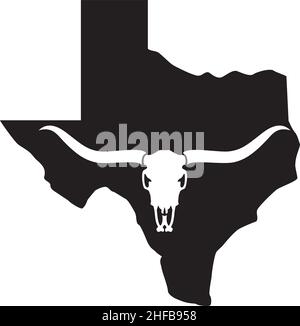 Carte du Texas et illustration du vecteur du crâne de taureau de longhorn Illustration de Vecteur