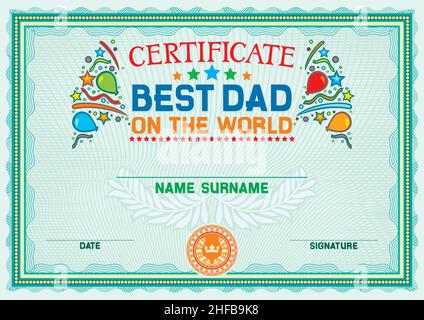 Meilleur papa (père) sur l'illustration du vecteur de certificat mondial Illustration de Vecteur