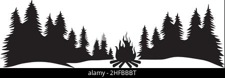 Paysage - camping dans la forêt (tente touristique et feu de camp, conception de voyage).Illustration vectorielle. Illustration de Vecteur