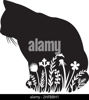 Icône chat floral (illustration vectorielle) Illustration de Vecteur