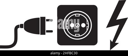 Illustration vectorielle de la fiche d'alimentation, de la prise et du symbole d'éclair Illustration de Vecteur