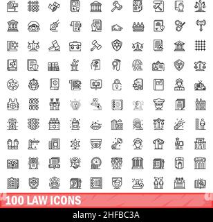 100 icônes de loi définies.Illustration de 100 icônes de loi ensemble de vecteurs isolé sur fond blanc Illustration de Vecteur