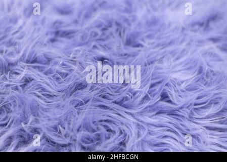 Fourrure douce pourpre pour le fond ou la texture.Couverture en fourrure bleue.La couleur de 2022 très péri.Flat lay, vue de dessus, espace de copie. Banque D'Images