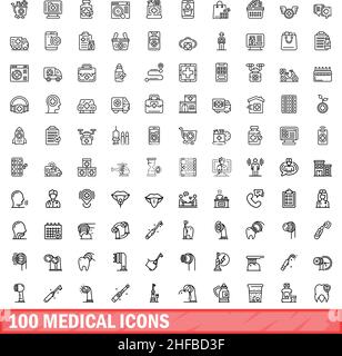 ensemble de 100 icônes médicales. Illustration de 100 icônes médicales ensemble de vecteurs isolé sur fond blanc Illustration de Vecteur