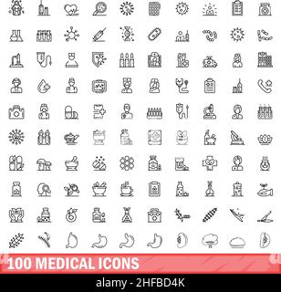 ensemble de 100 icônes médicales. Illustration de 100 icônes médicales ensemble de vecteurs isolé sur fond blanc Illustration de Vecteur