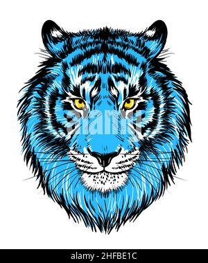 Face dessinée réaliste d'un tigre, illustration vectorielle.Graphiques couleur Tiger portrait, impression, poster. Illustration de Vecteur