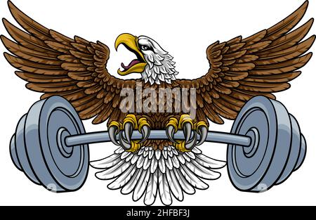 Bald Eagle Hawk Weight soulever Mascot et Barbell Illustration de Vecteur