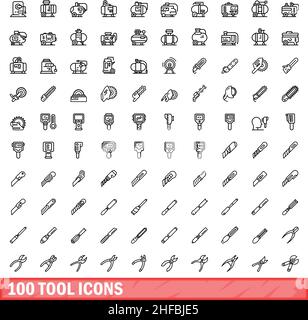 jeu de 100 icônes d'outil. Illustration de 100 icônes d'outil ensemble de vecteurs isolé sur fond blanc Illustration de Vecteur