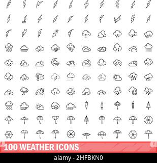 100 icônes météo définies.Illustration de 100 icônes météo ensemble de vecteurs isolés sur fond blanc Illustration de Vecteur