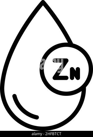 Vecteur de contour de l'icône de DROP Zn.Vitamine de zinc.Minéral chimique Illustration de Vecteur