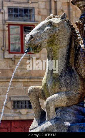Fuente de los caballos en la plaza de platerias, Saint-Jacques-de-compostelle Banque D'Images