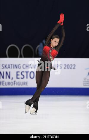 Tallinn, Estonie.15th janvier 2022.Kamila VALIEVA (RUS), pendant la pratique, aux Championnats européens de patinage artistique 2022 de l'UIP, à la patinoire de Tonidraba, le 15 janvier 2022 à Tallinn, Estonie.Credit: Raniero Corbelletti/AFLO/Alay Live News Credit: AFLO Co. Ltd./Alay Live News Banque D'Images