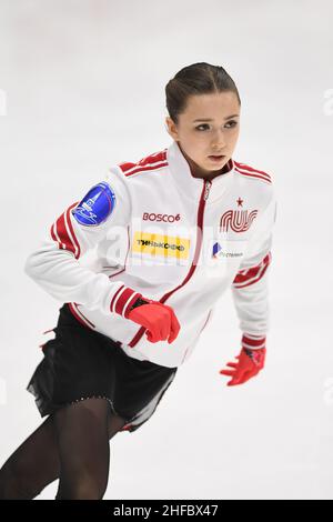 Tallinn, Estonie.15th janvier 2022.Kamila VALIEVA (RUS), pendant la pratique, aux Championnats européens de patinage artistique 2022 de l'UIP, à la patinoire de Tonidraba, le 15 janvier 2022 à Tallinn, Estonie.Credit: Raniero Corbelletti/AFLO/Alay Live News Credit: AFLO Co. Ltd./Alay Live News Banque D'Images