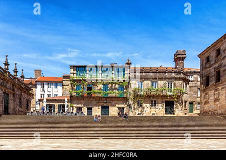 Plaza de Quintana y casa de la parra en Saint-Jacques-de-Compostelle, Galice, España Banque D'Images