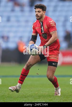 Romain Ntamack de Toulouse lors de la Heineken Champions Cup, disputer un match à Coventry Building Society Arena, Coventry.Date de la photo: Samedi 15 janvier 2022. Banque D'Images