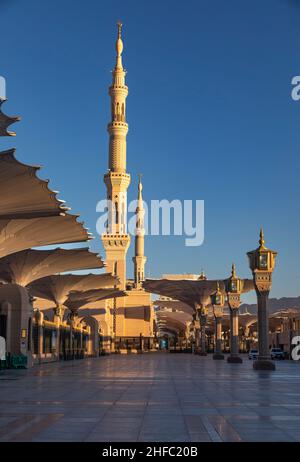 Median, Arabie Saoudite, 4th janvier 2022 : tôt le matin dans la mosquée du prophète Mahomet Banque D'Images