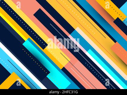 Arrière-plan abstrait couleur vive rayures diagonales chevauchant le motif avec des lignes et des points.Illustration graphique vectorielle Illustration de Vecteur
